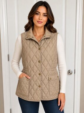 Eddie Bauer Quilted Diamond Vest in Taupe